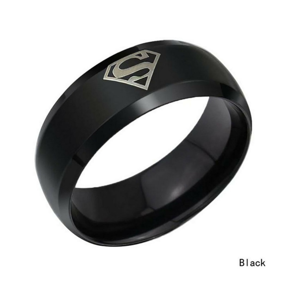 8MM Men's Stainless Steel Band Ring Superman Logo